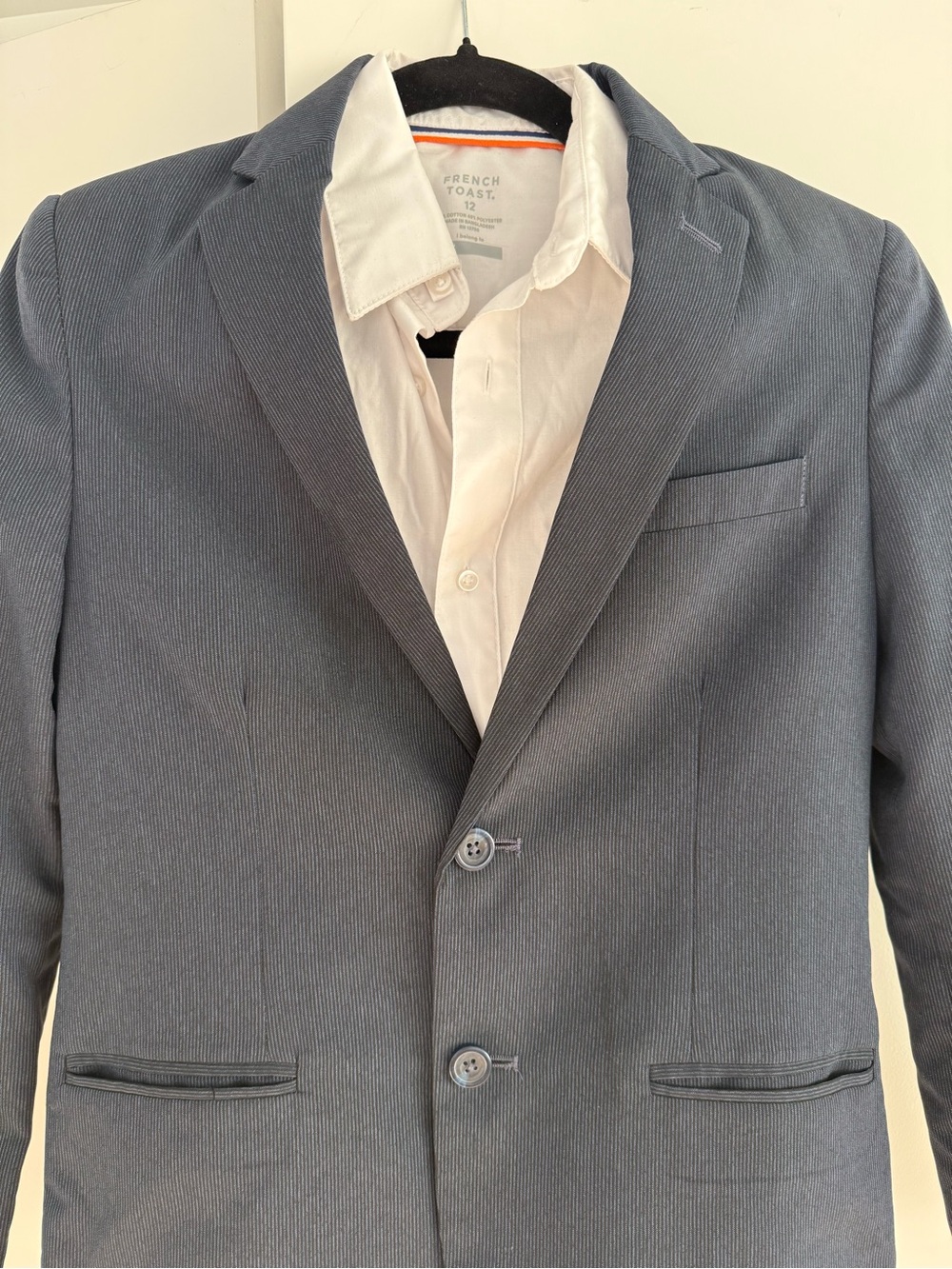 Van Heusen Boys Navy Pin Stripe Pants Suit + White Shirt Collar - 12/13